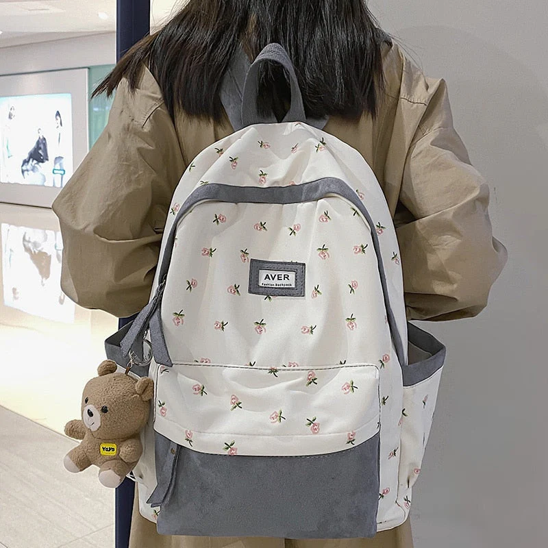 Girl Trendy Nylon Kawaii Flannel Floral Bag Ladies Cute College Backpack Women Travel Student Bag Female Laptop Backpack Fashion - Deanwangkt