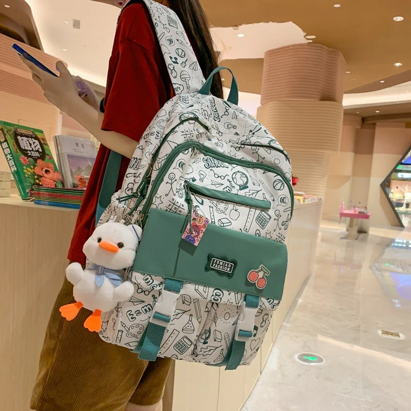 BACK TO COLLEGE  Fashion Waterproof Graffiti Backpack for Teens Student Bookbag Girl Shoolbag Travel Women Mochila College Laptop Bag - Deanwangkt