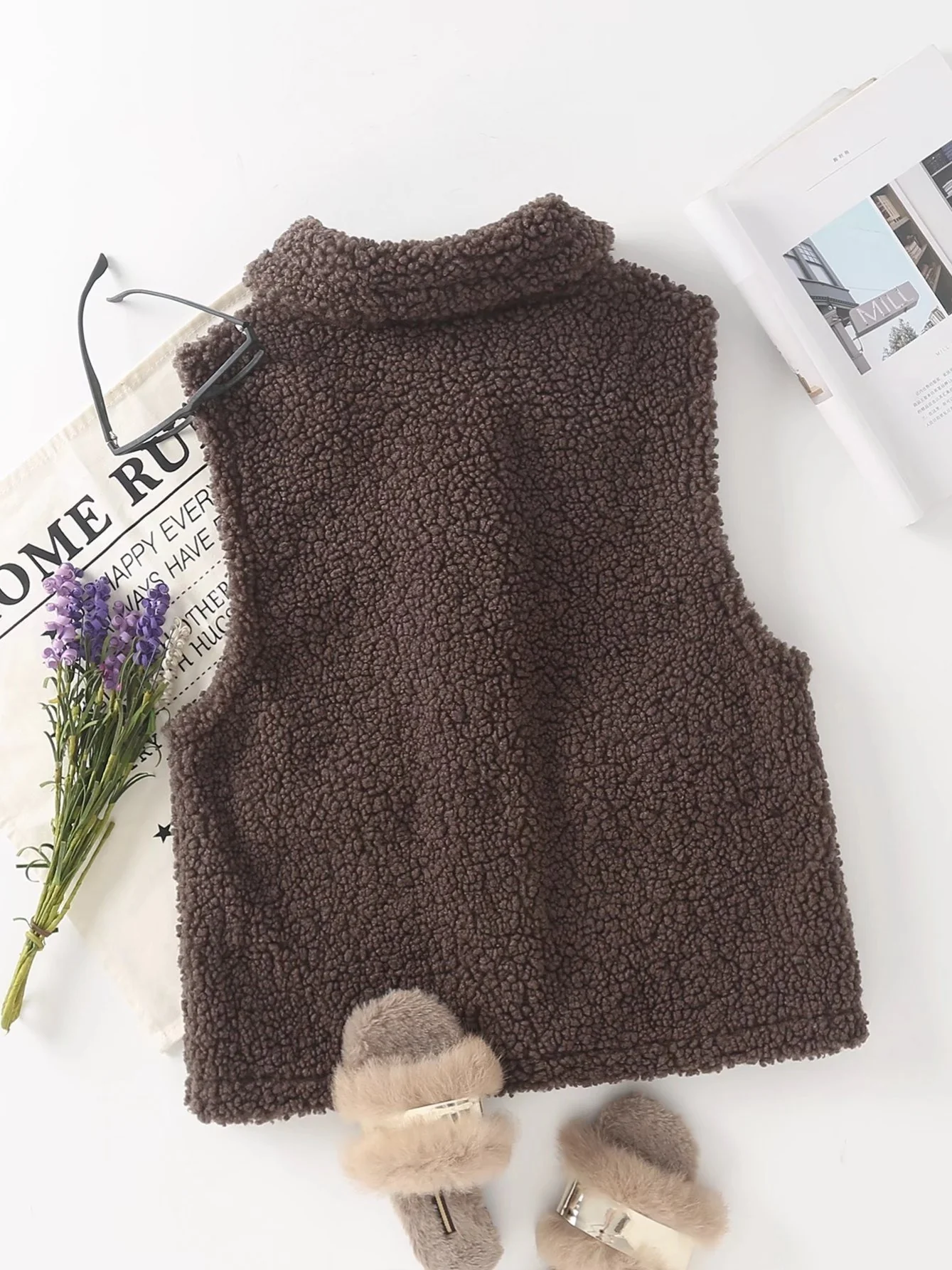 Women's Outerwear Suede Teddy Vest Jacket - Deanwangkt