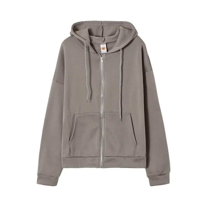 deanwangkt Sweatshirt Hoodie Oversize Hooded Cardigan Sweatshirts Gray Women Clothes Solid Zip Up Hoodies Autumn Women Tops Long Sleeves - Deanwangkt