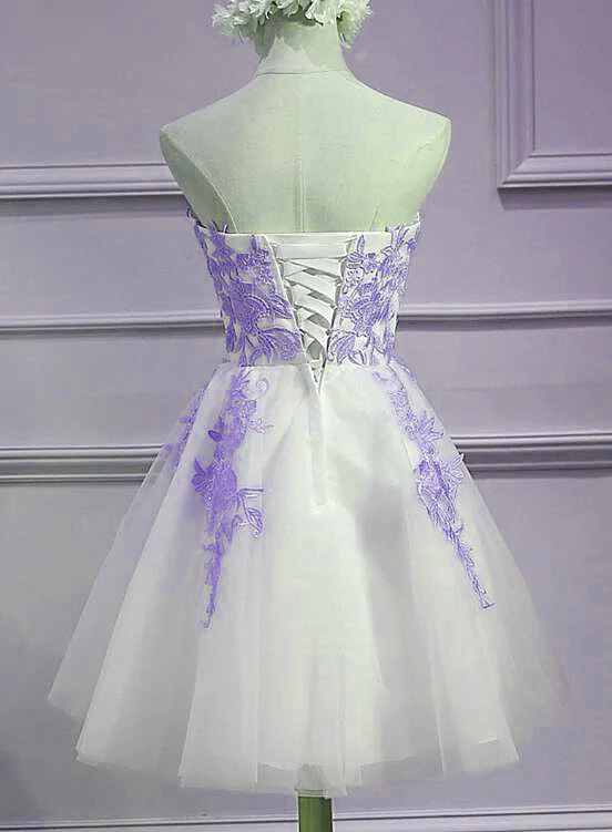 Solvbao Lovely Sweetheart White Tulle with Purple Lace, Cute Party Dress - Deanwangkt