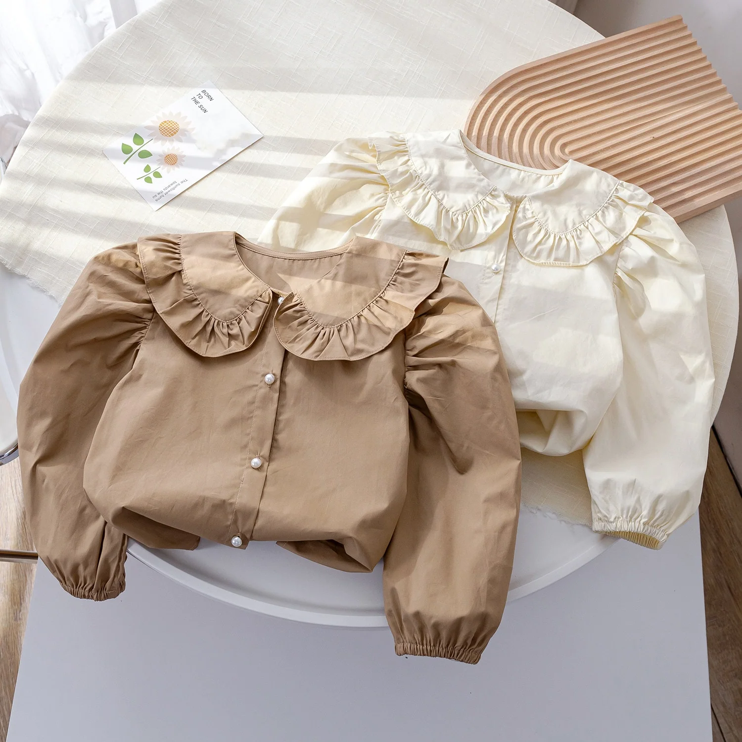 deanwangkt  kids  Girls fashion lace trun-down collar shirts all-match casual cotton shirt Tops - Deanwangkt