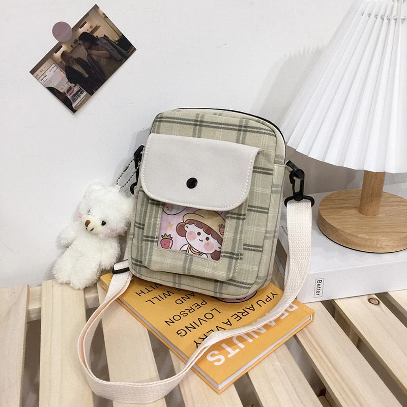 deanwangkt  Japanese Lovely Small Bag Women Plaid Flap New Crossbody Bags Girls Nylon Shoulder Bag Bolsa Feminina Transparent Pocket Bags - Deanwangkt