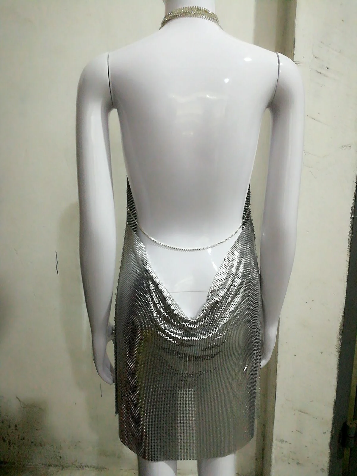 SRUBY Sexy Backless Metal Party Summer Dress Women Beach Night club Mini slip dress Glitter Sequin ladies Dresses  Christmas - Deanwangkt