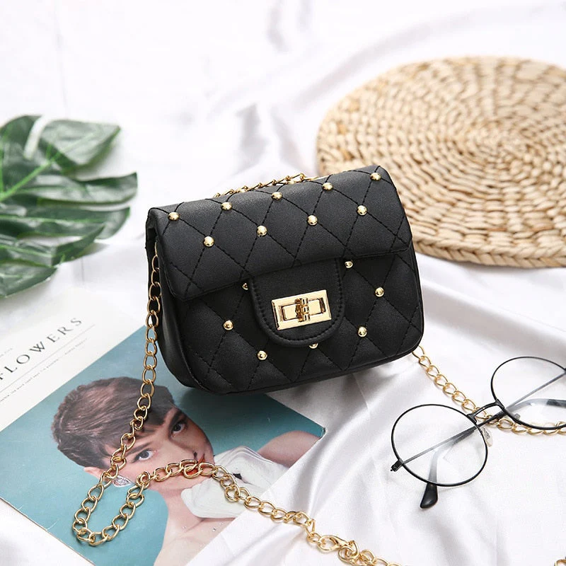 deanwangkt Children's Mini Handbags Cute Crossbody Bags for Kids Small Coin Wallet Pouch Baby Girls Rivet Party Clutch Purse Chain Bag - Deanwangkt