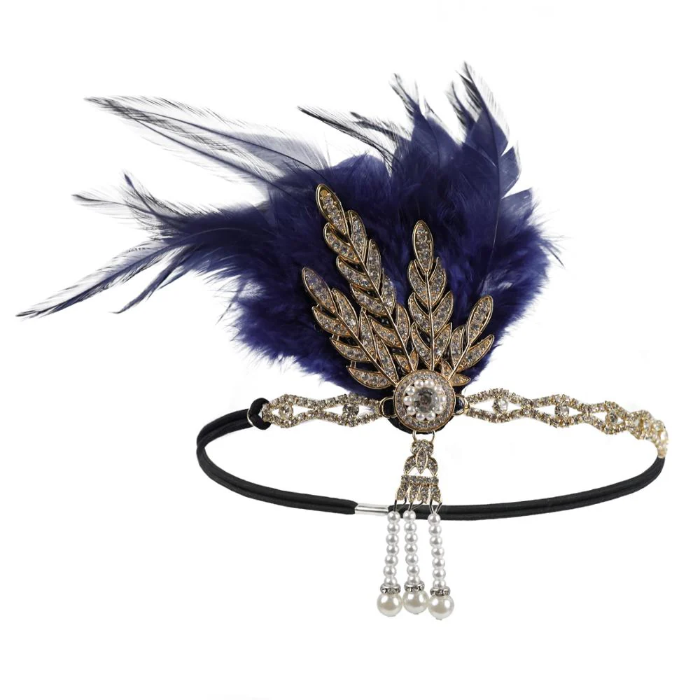 deanwangkt 1920S Flapper Headband Feather Headpiece Roaring 20S Great Gatsby Inspired Leaf Medallion Pearl Headband Women Hair Accessories - Deanwangkt