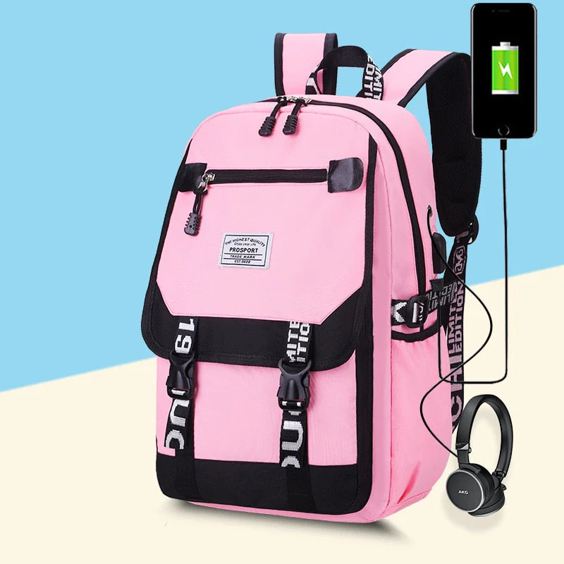 deanwangkt Women girls School Backpacks Anti Theft USB Charge Backpack Waterproof Bagpack School Bags Teenage Travel Bag - Deanwangkt
