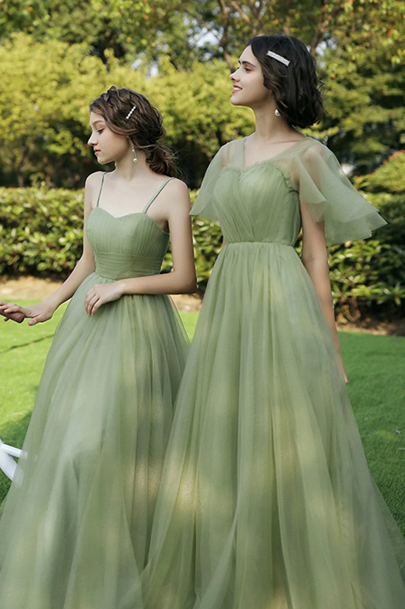 solvbao Green Tulle Long Prom Dresses, A-Line Evening Dresses - Deanwangkt