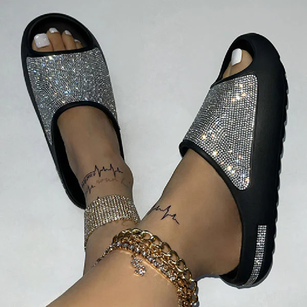 deanwangkt - Apricot Casual Daily Living Patchwork Rhinestone Round Comfortable Shoes - Deanwangkt