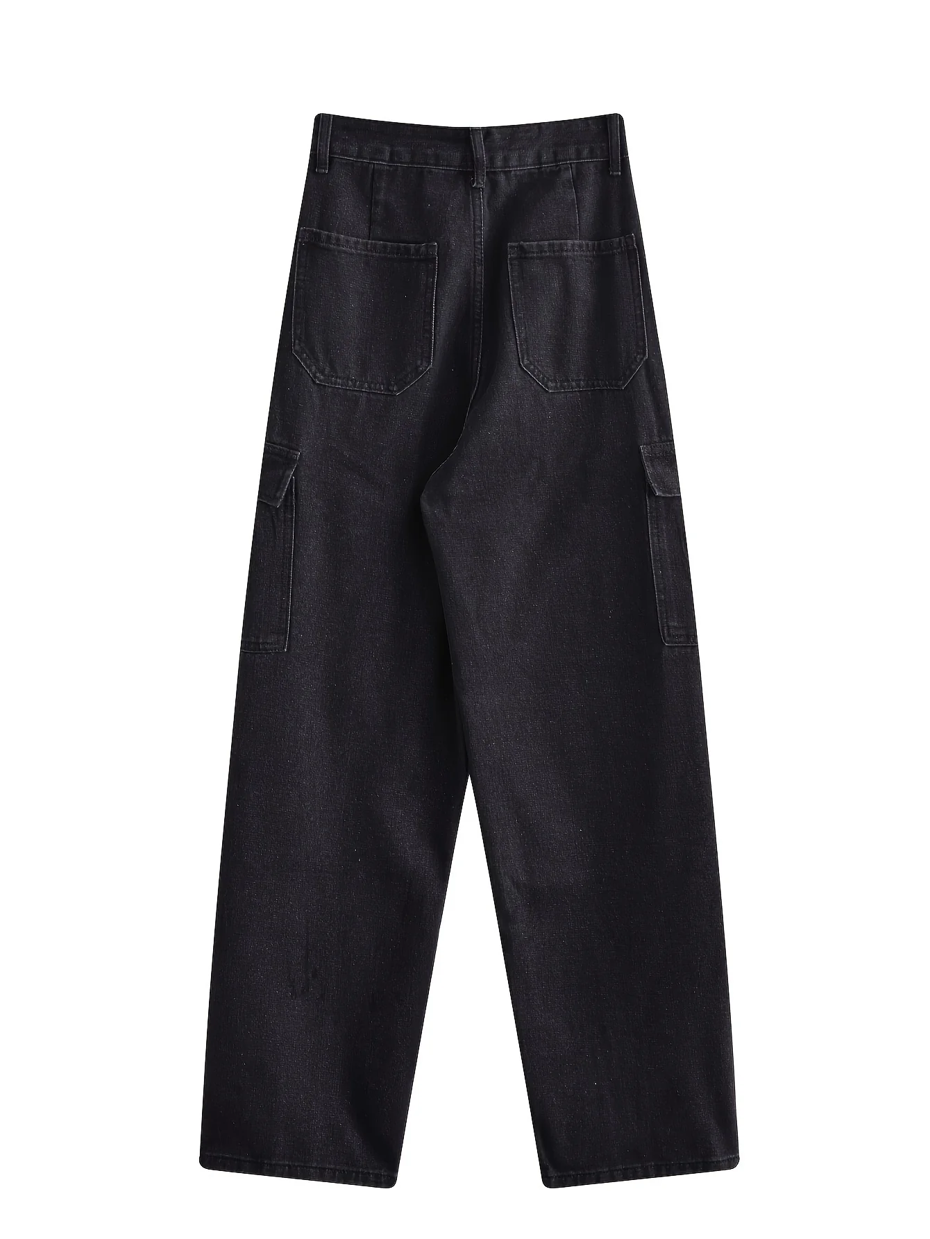 deanwangkt  Side Flap Pocket Plain Cargo Jeans, Loose Fit High Rise Y2K Kpop Denim Pants, Women's Denim Jeans & Clothing - Deanwangkt