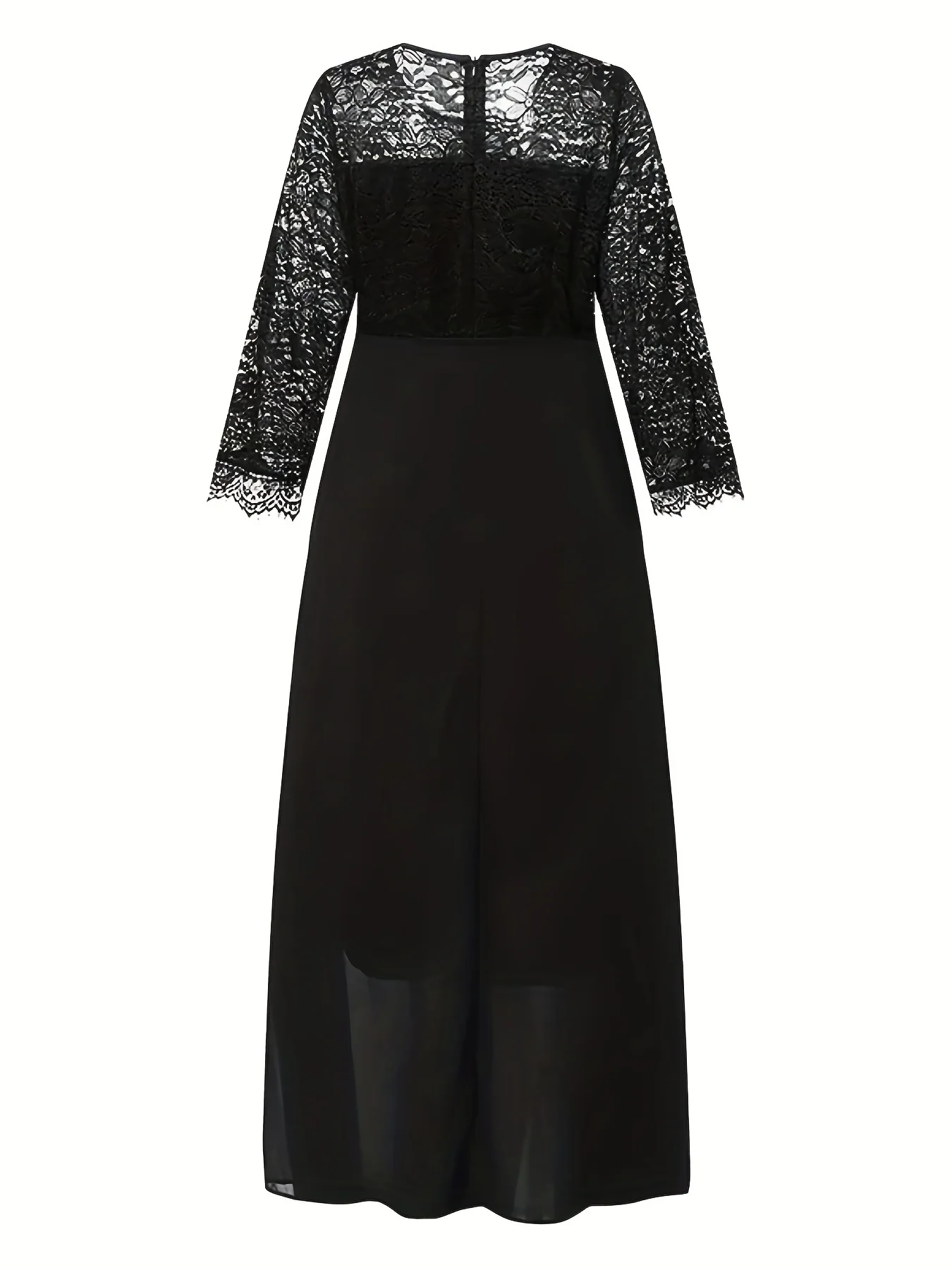 deanwangkt Plus Size Event Dress, Women's Plus Floral Jacquard Contrast Lace Cloak Design Layered Cocktail Dress - Deanwangkt