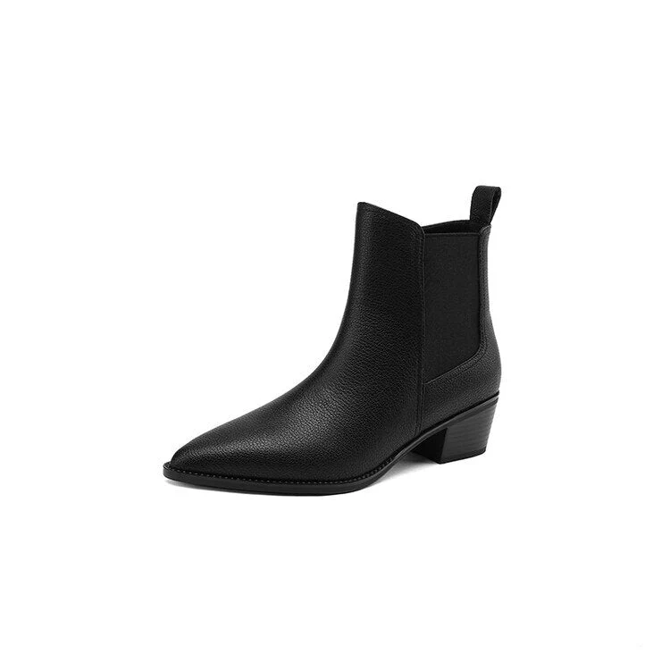 deanwangkt  fashion inspo   NEW Autumn Boots Women Split Leather Shoes for Women Pointed Toe Chunky Heel Shoes Retro Zipper Short Boots Black Ankle Boots - Deanwangkt