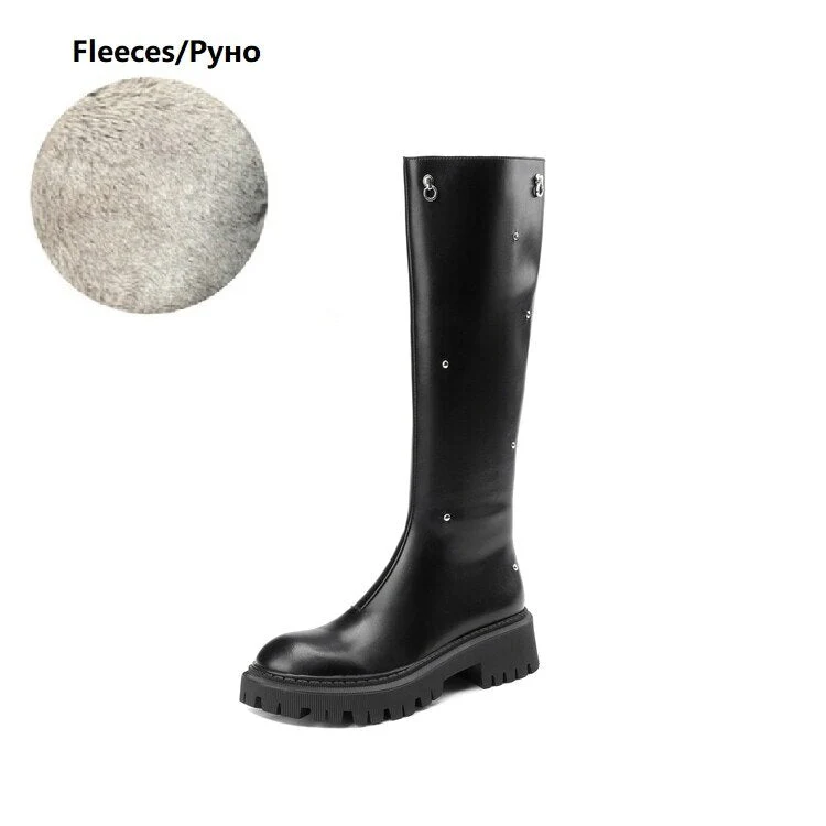 deanwangkt Autumn Boots    NEW Autumn Women Shoes Split Leather Shoes for Women Round Toe Chunky Heel Long Boots Thick Heel Knee-High Boots Riding Boots - Deanwangkt