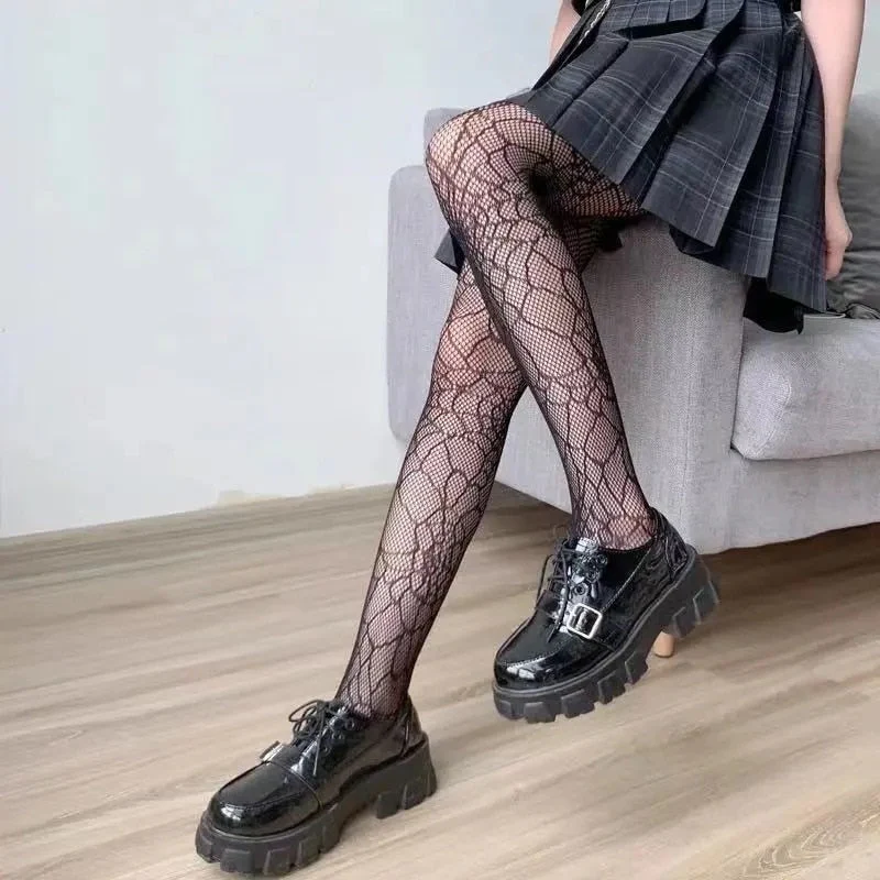 deanwangkt  Lolita Dark Gothic Tights Women Y2k Preppy Style Mall Goth Punk Spider High Waist Jk Socking Emo Alt Fishnet Stockings - Deanwangkt
