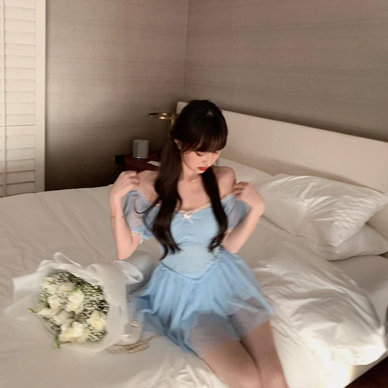 deanwangkt Fairy Dress Korean Party Mini Sexy Dress Female Summer High Waist Elegant Kawaii Dress Female Short Sleeve Design Sweet Casual Dress - Deanwangkt