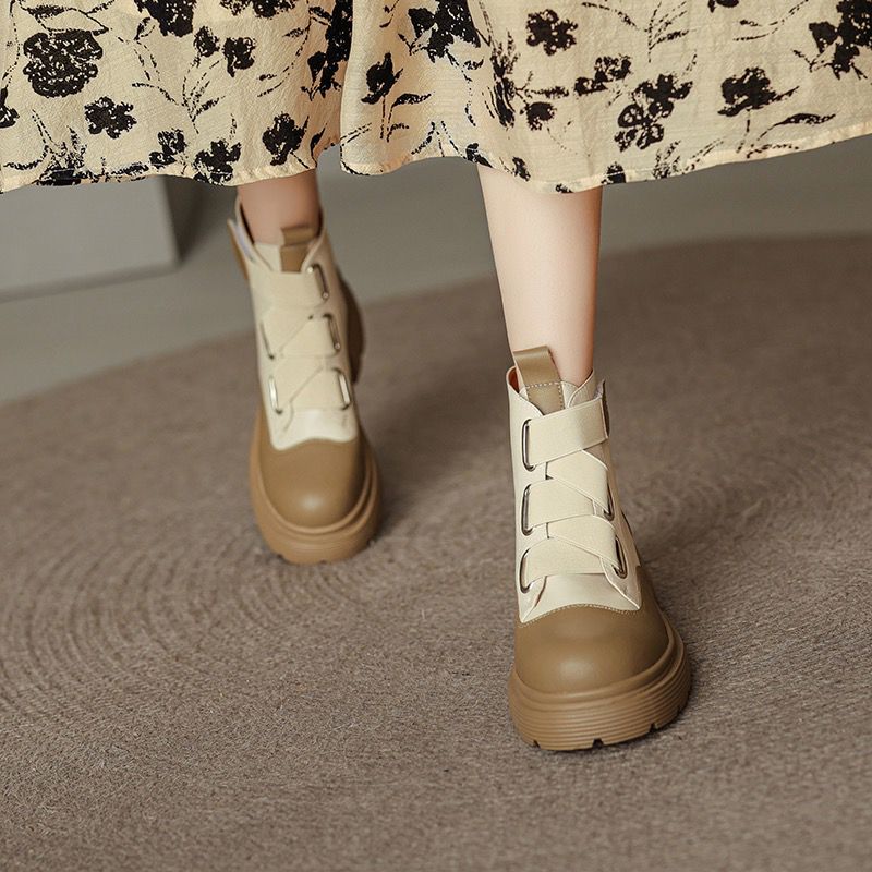 deanwangkt Winter Women Platform Ankle Chelsea Boots New Mid Heels Shoes Chunky Motorcycle Boots Party Designer Gladiator Pumps - Deanwangkt