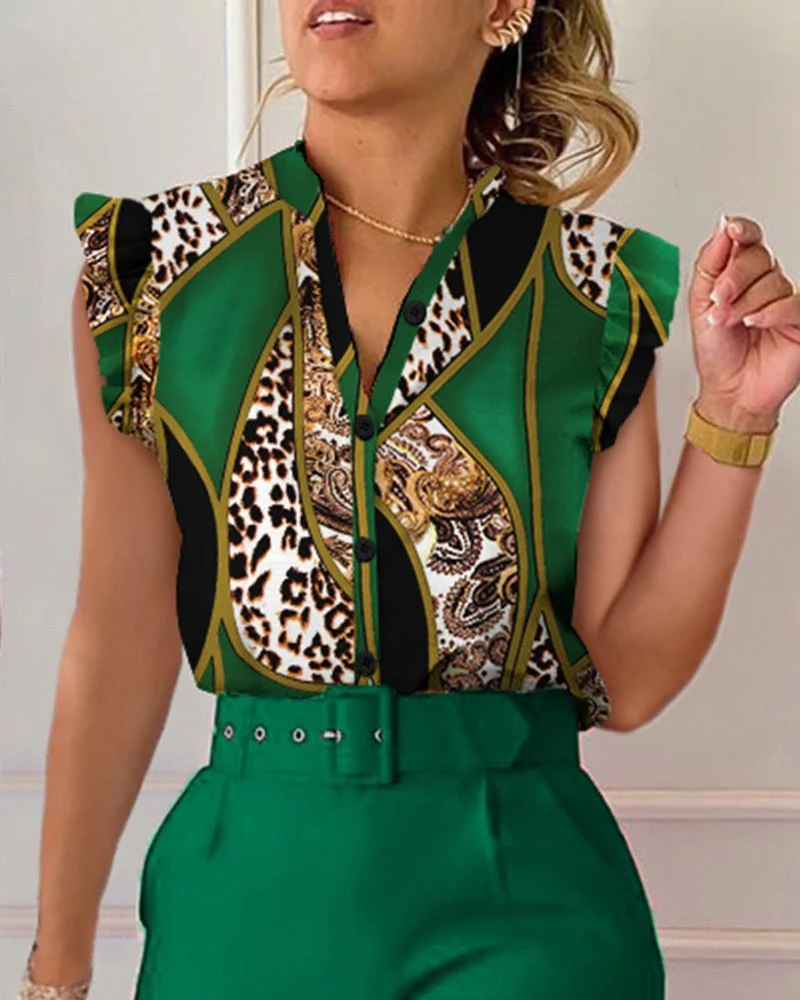 deanwangkt Casual V Neck Floral Print Shirt Blouse Office Lady Spring Summer Elegant Short Sleeve Shirts For Women Fashion White Top - Deanwangkt