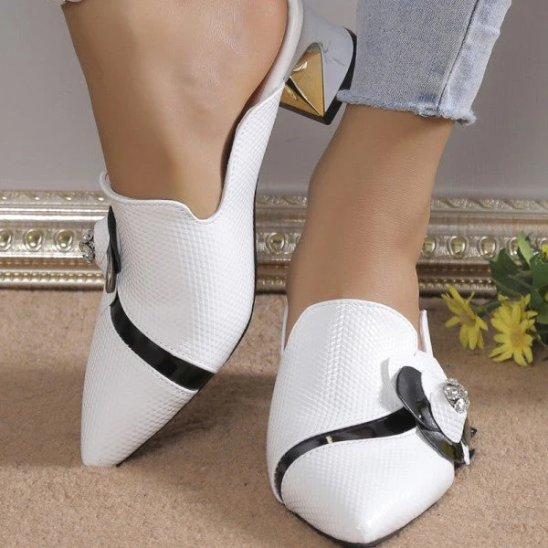 deanwangkt - White Casual Patchwork Pointed Out Door Wedges Shoes (Heel Height 2.75in) - Deanwangkt