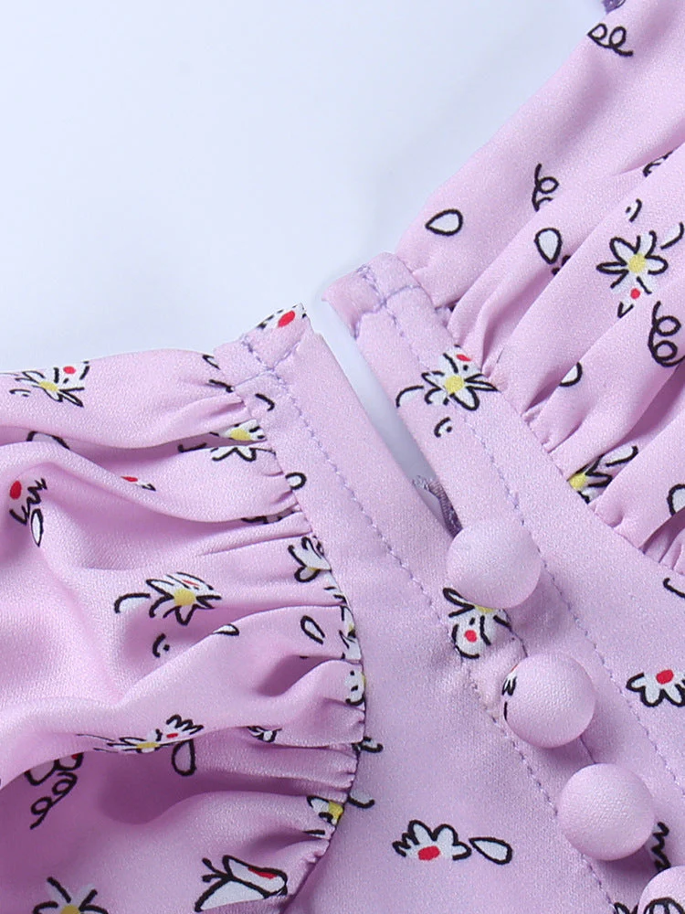 deanwangkt Forefair Floral Print Corset Spaghetti Strap Dresses Women Sexy Backless Spring Summer Ruffle Casual Vintage Mini Dress  Summer Fairy Dress - Deanwangkt