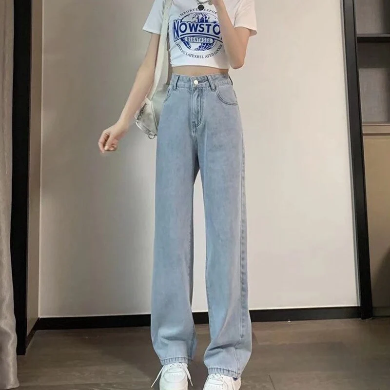 deanwangkt European And American Gentle Style Dirty Pink Ruffled Jeans, Women's Loose And Trendy Straight Tube Versatile Wide Leg Pants - Deanwangkt