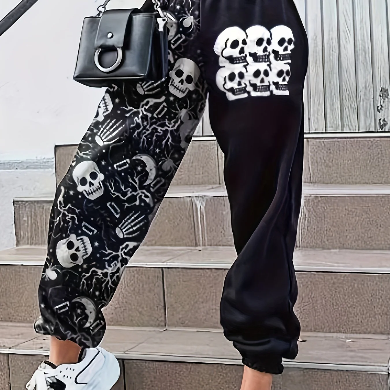 deanwangkt-1  Halloween Skull Pattern Jogger Pants, Loose Fit Slight Stretch Casual Sporty Sweatpant, Women's Athleisure - Deanwangkt