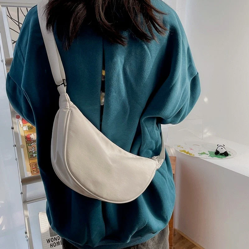 deanwangkt  nylon messenger bag women's new trendy dumpling bag lightweight small shoulder bag armpit bag simple shoulder canvas bag - Deanwangkt