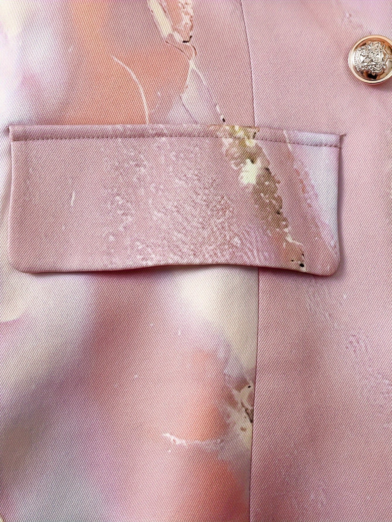 Marble Print Lapel Blazer, Casual Button Front Long Sleeve Outerwear, Women's Clothing - Deanwangkt