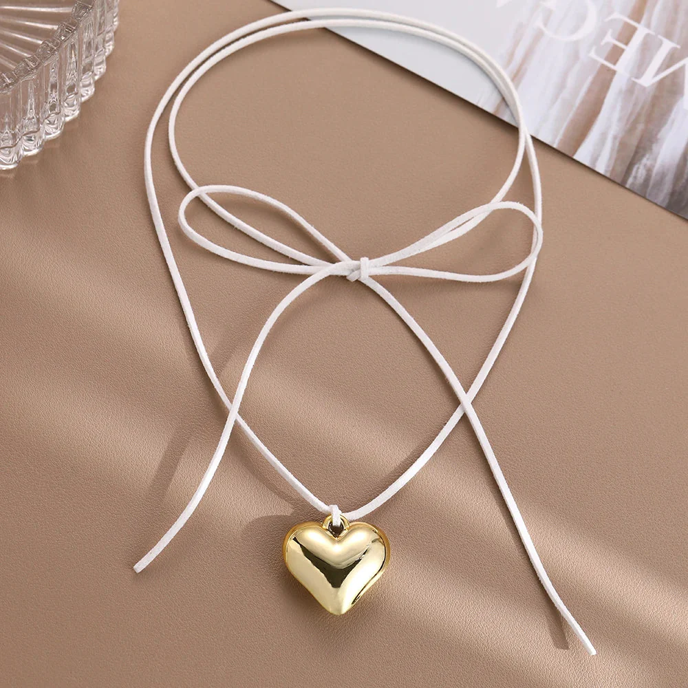 deanwangkt Diy Jewelry Goth Black Velvet Big Heart Pendant Choker Necklace for Women Elegant Weave Knotted Bowknot Adjustable Chain - Deanwangkt