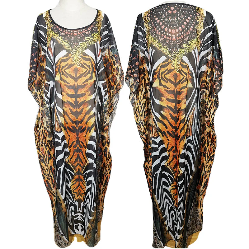 deanwangkt Over Size Chiffon Beach Cover-up Leopard Print Bohemian Dress Pareos Beach Wear Swimsuit Cover Up Maxi Dress Robe De Plage - Deanwangkt