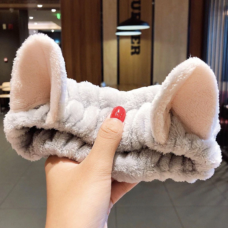 Wash Face Hair Holder Hairbands Soft Warm Coral Fleece Bow Animal Ears Headband For Women Girls Turban Fashion Hair Accessories - Deanwangkt