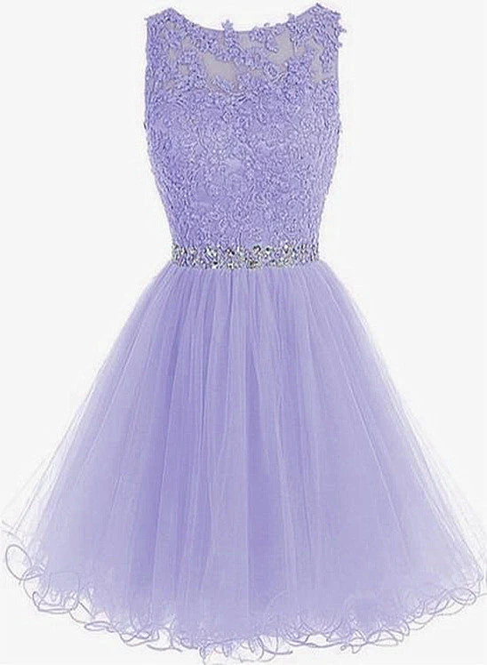 Solvbao Cute Round Neck Lace Short Purple Prom Dresses, Purple Homecoming Dresses - Deanwangkt