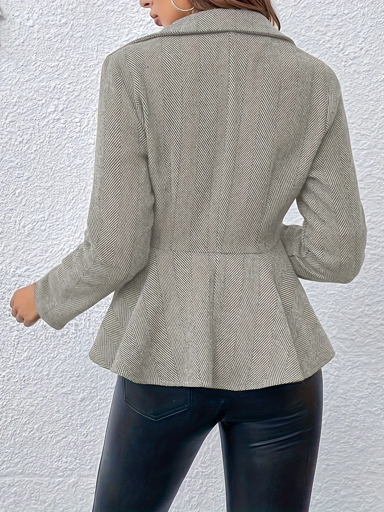 deanwangkt-1 Ruffle Hem Button Front Blazer, Casual Solid Long Sleeve Outerwear, Women's Clothing - Deanwangkt