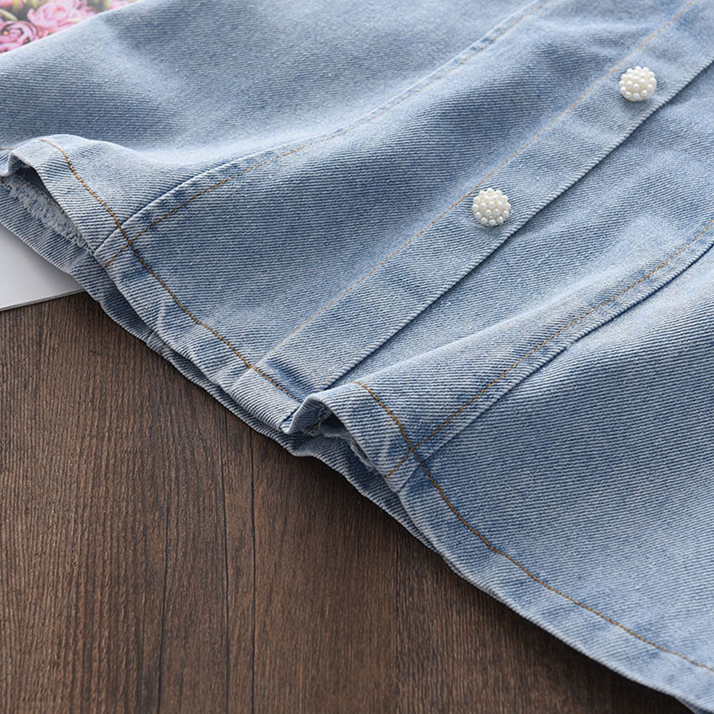 deanwangkt Baby Girl Clothes Menoea  Princess Denim Dresses for Baby Girl Clothing New Summer Toddler Pearl Lace Patchwork Princess Dress for Kids 2-7Y - Deanwangkt