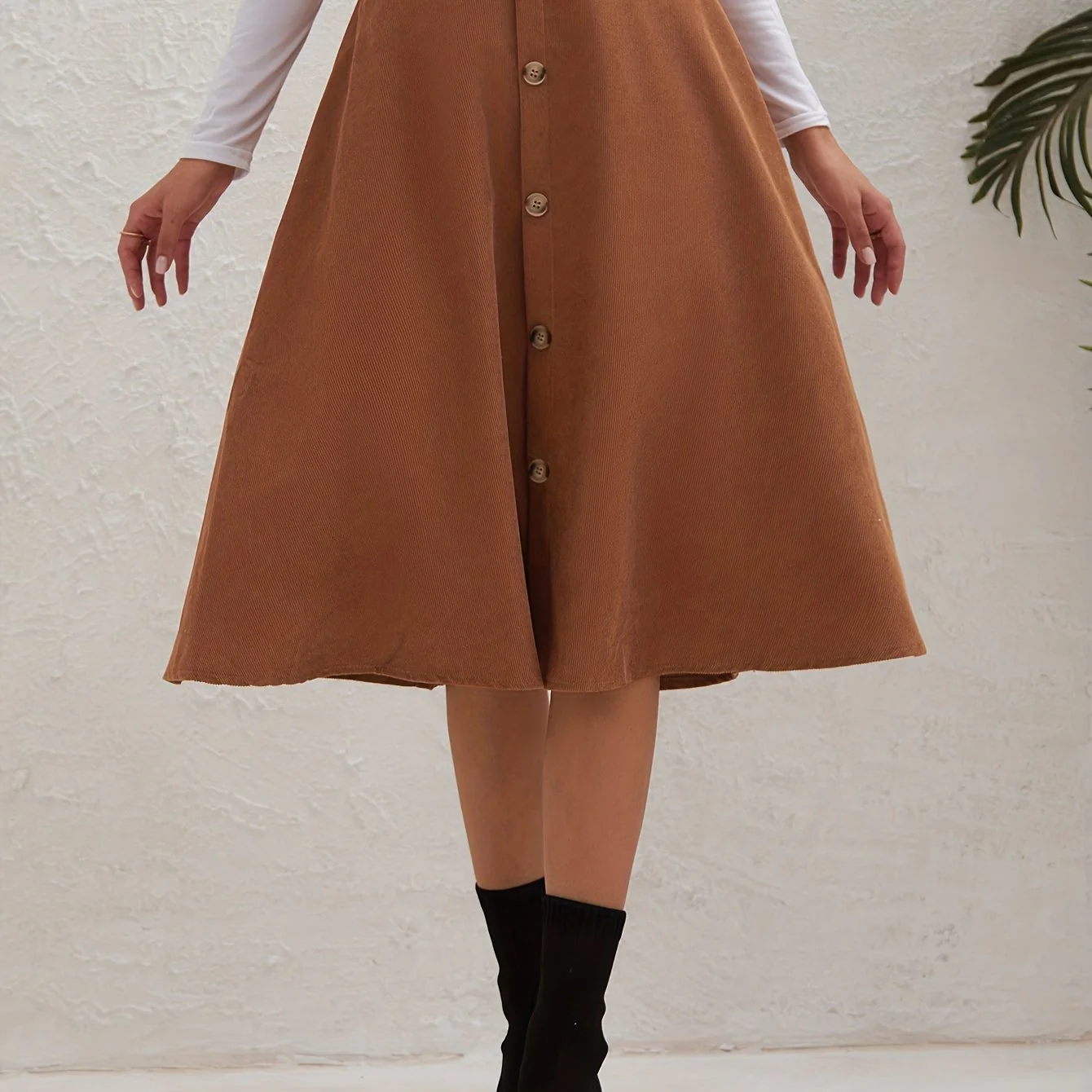 deanwangkt-1 Casual Faux Suede Long Skirts, High Waist Button Fashion Skirts, Women's Clothing - Deanwangkt