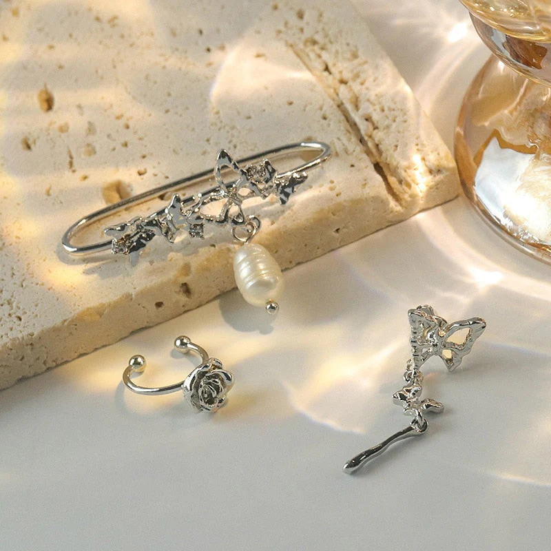 Fashion Korean Delicate Zircon Butterfly Clip Earrings For Women Elegant Pearl Earring No Piercing Cartilage Ear Cuff Jewelry - Deanwangkt