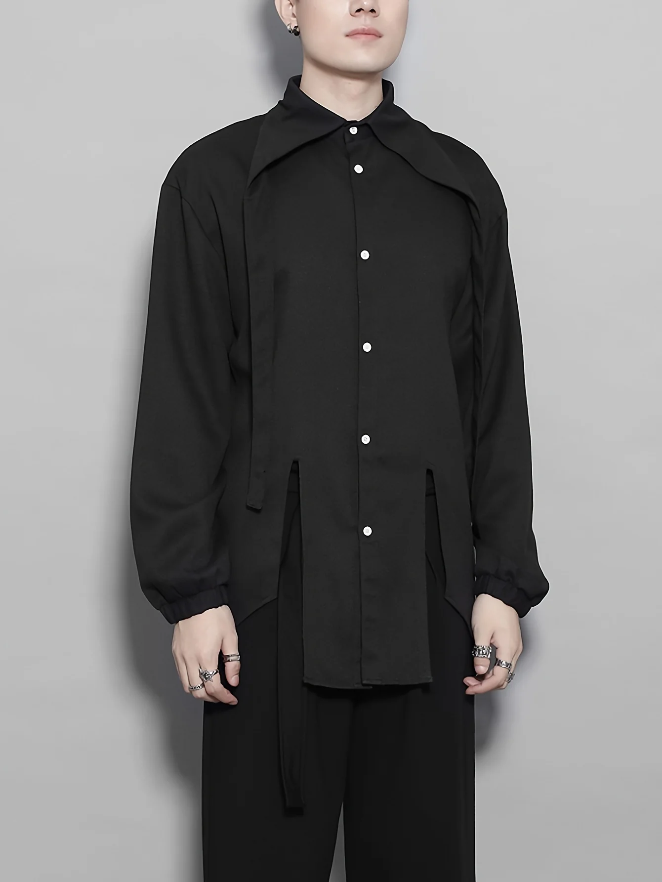 deanwangkt  Men's Solid Shirt Top Unique Collar Long Sleeve Closure Male Casual Cotton Blend Shirt For Men Daily Vacation Streetwear - Deanwangkt