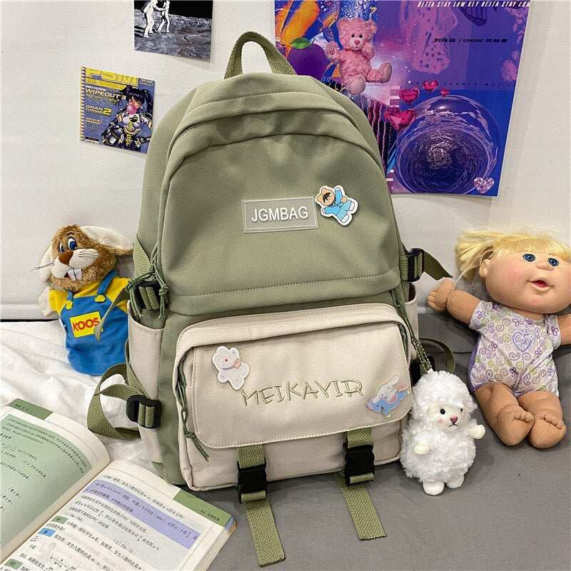 Back to school   Fashion Kawaii Women Backpack Cotton Buckle Rucksack Cute Student School Bag Travel Mochila for Teenage Girls Bookbag - Deanwangkt