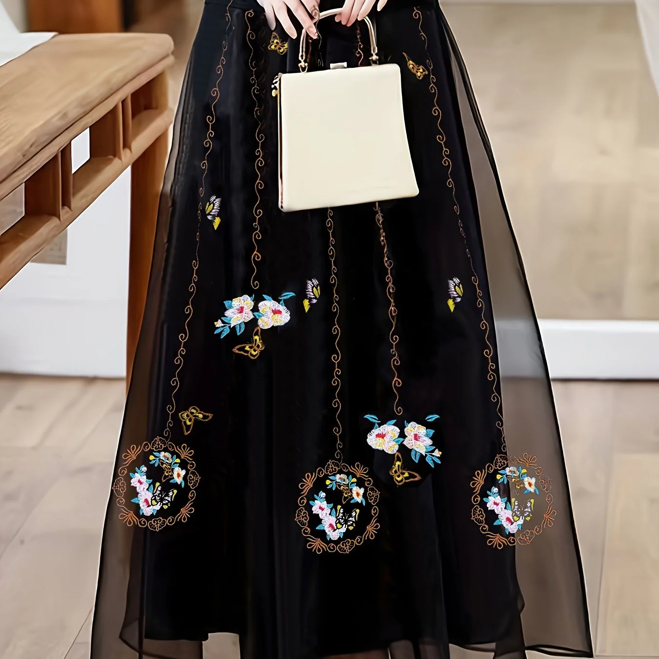 High Waist Embroidered Skirt, Ethnic Style Retro Casual Skirt, Women's Clothing - Deanwangkt