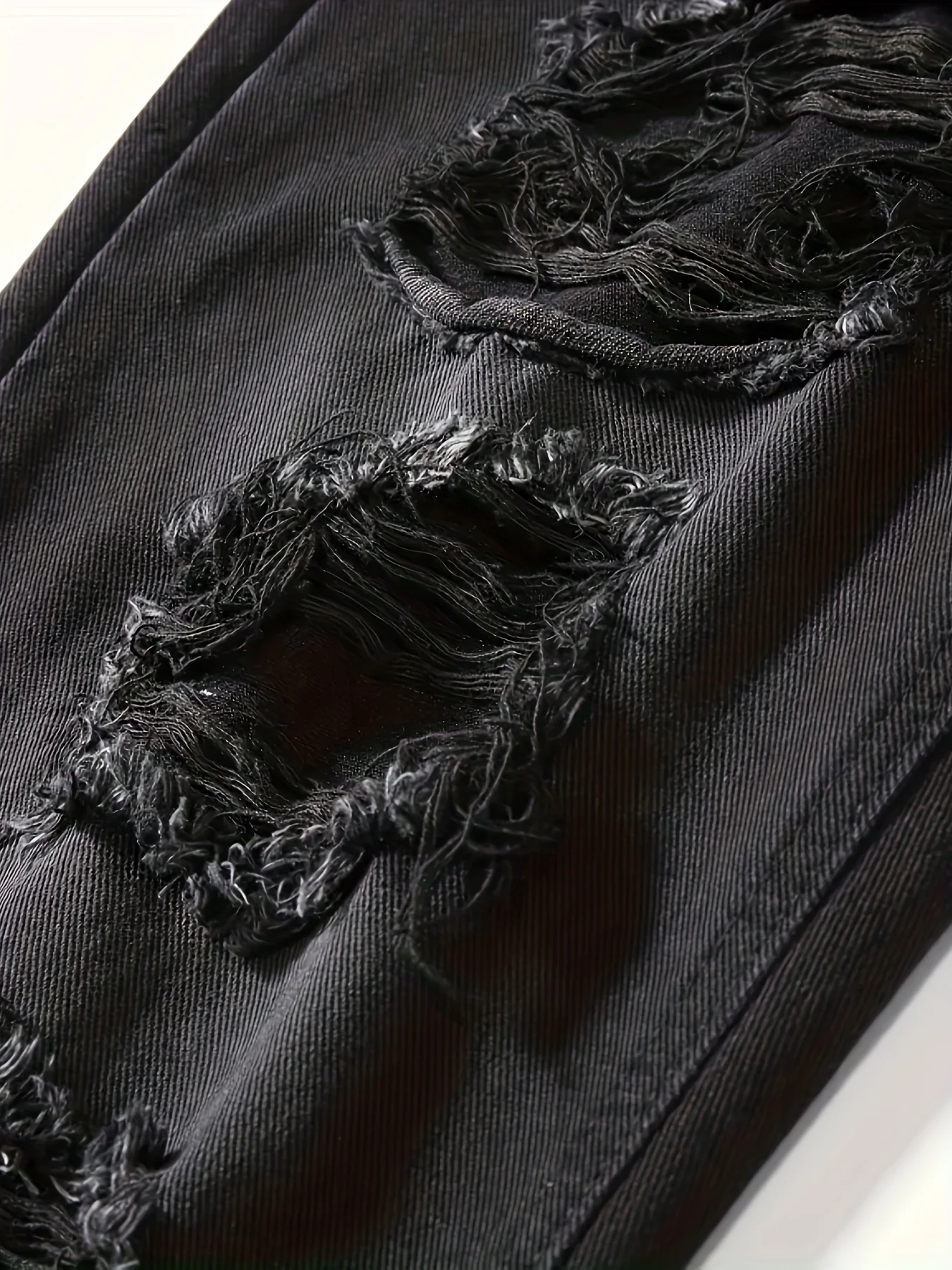 deanwangkt  Plain Ripped Holes Straight Jeans, Loose Fit Distressed Slant Pockets Denim Pants, Women's Denim Jeans & Clothing - Deanwangkt