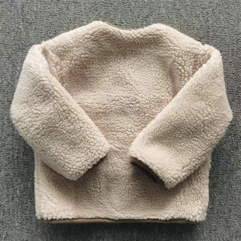 deanwangkt Autumn and Winter New Warm Jacket Children Two Sides Wear Plaid Plush Jacket Kids Jackets - Deanwangkt