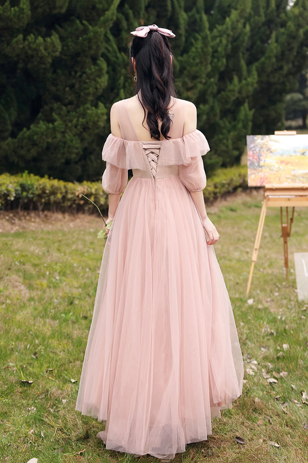 solvbao Pink Lace Long Prom Dresses, Lovely A-Line Evening Dresses - Deanwangkt