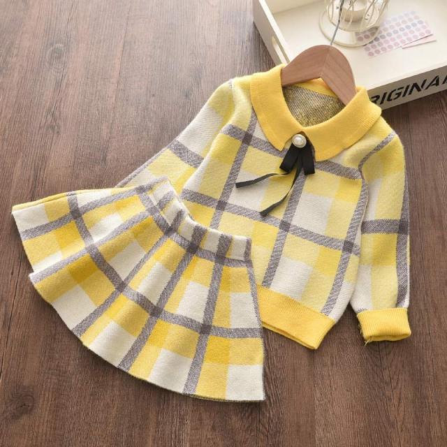 deanwangkt Bear Leader Kids Christmas Sweet Knitwear Suits Girls Baby Plaid Sweaters Coats Suspender Dress Outfits Princess Clothes Sets - Deanwangkt