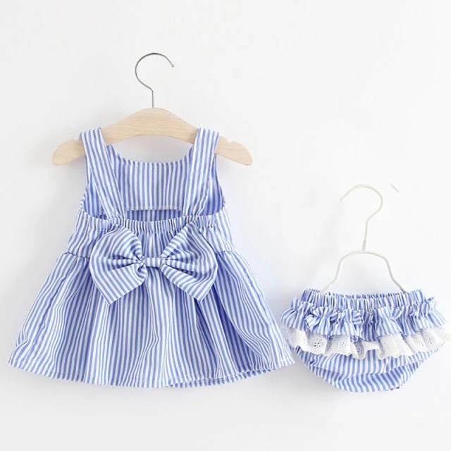deanwangkt NEW Newborn Baby Girls Clothes Sleeveless Dress+Briefs 2PCS Outfits Set Striped Printed Cute Clothing Sets Summer Sunsuit 0-24M - Deanwangkt