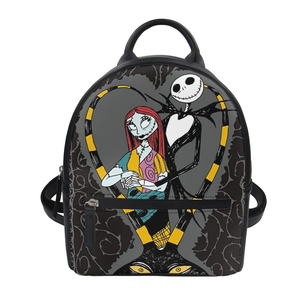 deanwangkt  Nightmare Before Christmas Print Women's Backpack Trend PU Leather Women's Waterproof  Daily Backbags - Deanwangkt