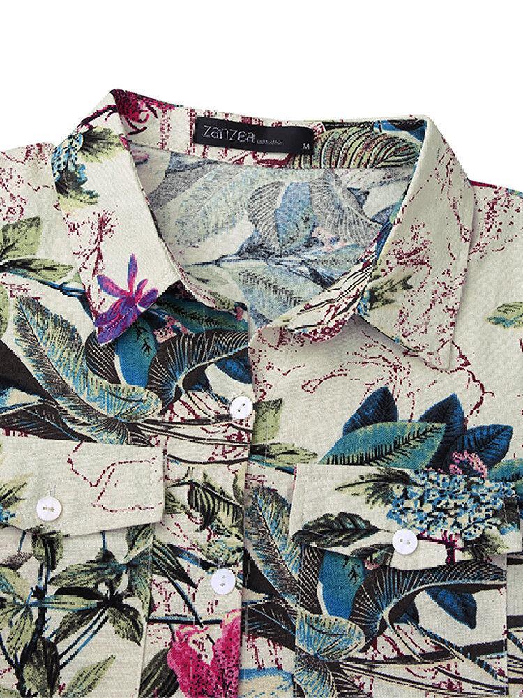 deanwangkt Women Cotton Flower Print Loose Casual Maxi Shirts Dress with Front Pockets - Deanwangkt