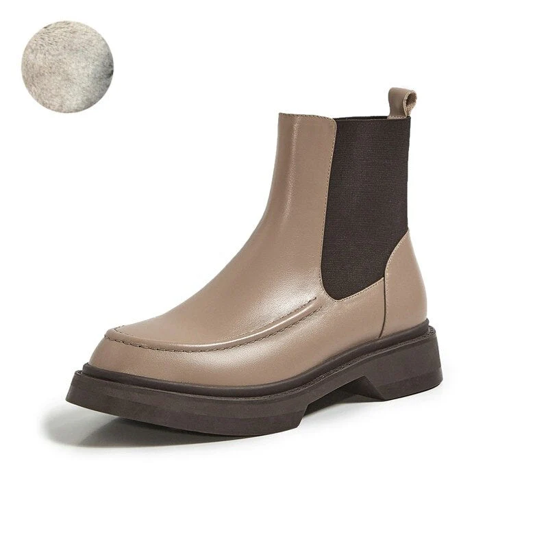 deanwangkt Autumn Shoes     Retro British Style Slip-On Chelsea Boots Genuine Leather Women's Boots Fashion Ankle Boots Round Toe Flat with Women Shoes - Deanwangkt