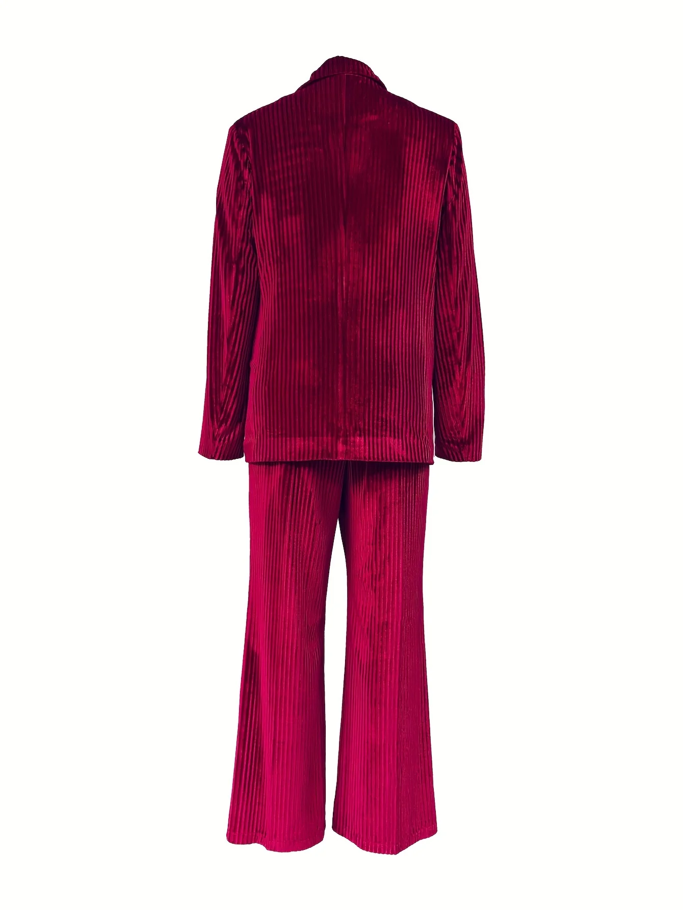 Casual Solid Two-piece Set, Notch Collar Long Sleeve Blazer & Button Front Pants Outfits, Women's Clothing - Deanwangkt