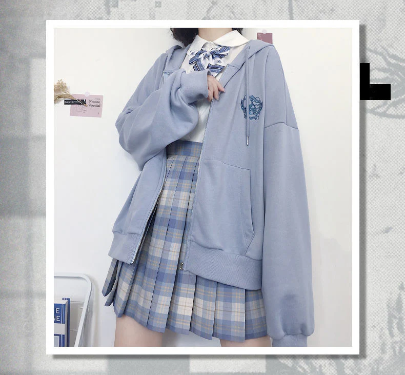 deanwangkt  Japanese Kawaii Zipper Hoodies Women Autumn Harajuku Oversized Preppy Style Jk Uniform Sweatshirt Soft Girl Cute Fashion - Deanwangkt