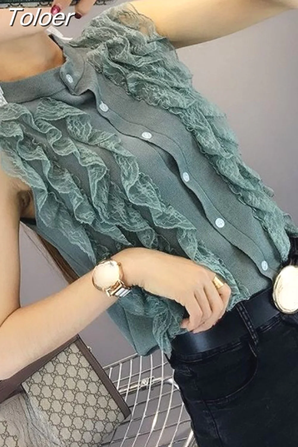 deanwangkt Blusas Mujer De Moda Summer Blouses for Women Lace Ruffles Knit Sweet Temperament Tops Female Korean Vintage Blouse Shirts - Deanwangkt