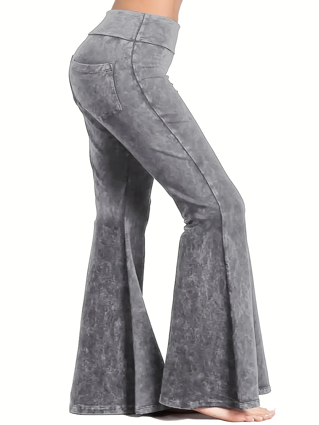 deanwangkt-1  Solid Flared Leg Pants, Casual High Waist Long Length Pants, Women's Clothing - Deanwangkt